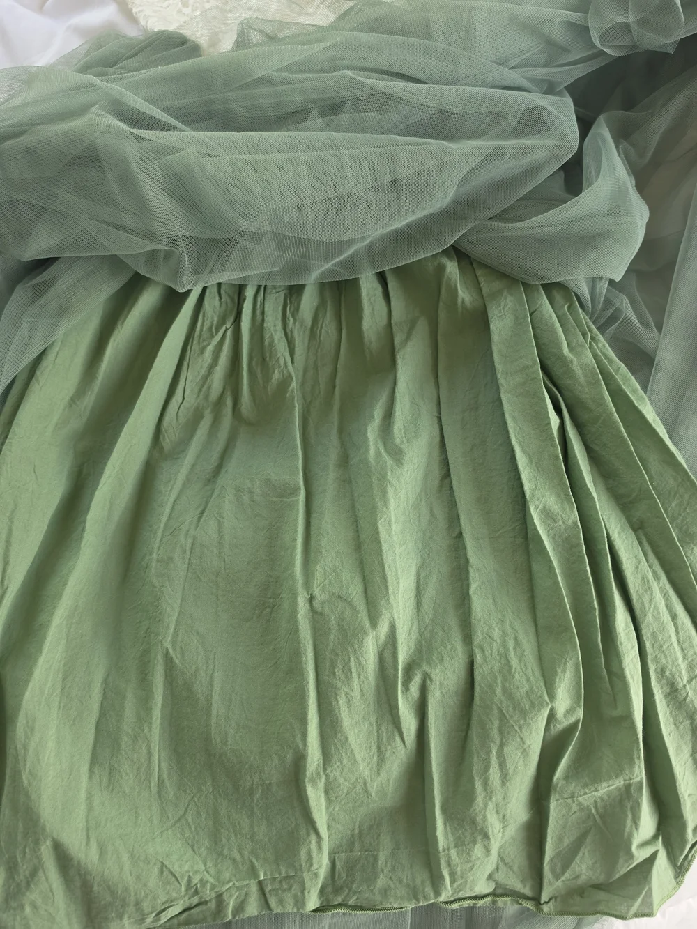 Elegant Ivory Lace & Sage Green Tulle Flower Girl Dress
